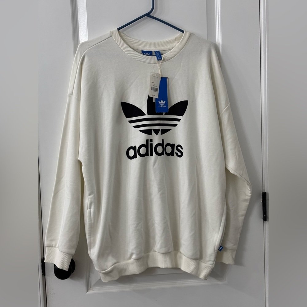 Off White Adidas Women's White Sweatshirt with Black Logo - Picture 3 of 6